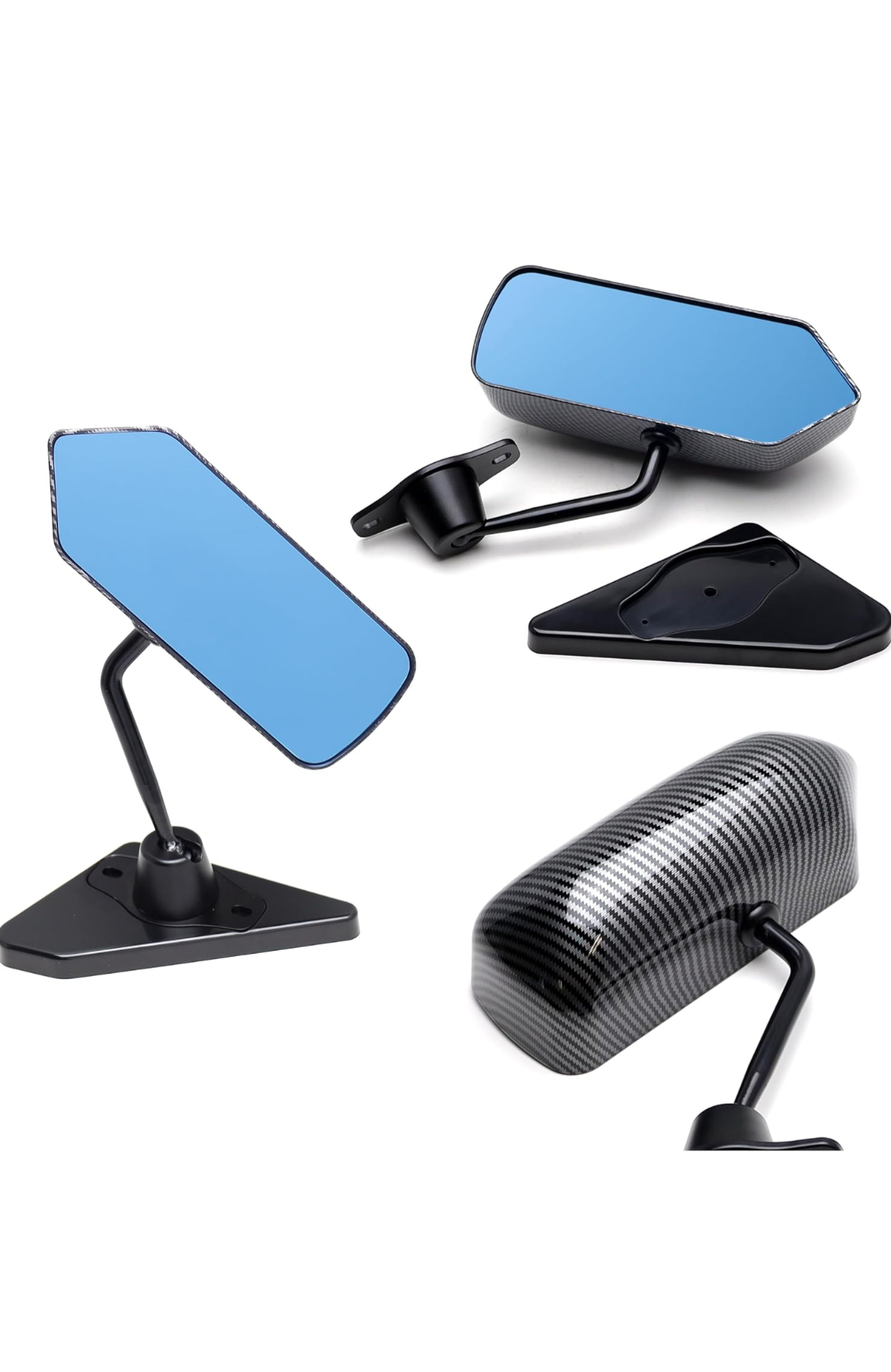 iJDMTOY Pair Universal F1 Style Side Mirrors w/Blue Glass (Brackets Included w/Twill Weave Carbon Fiber Look Finish)