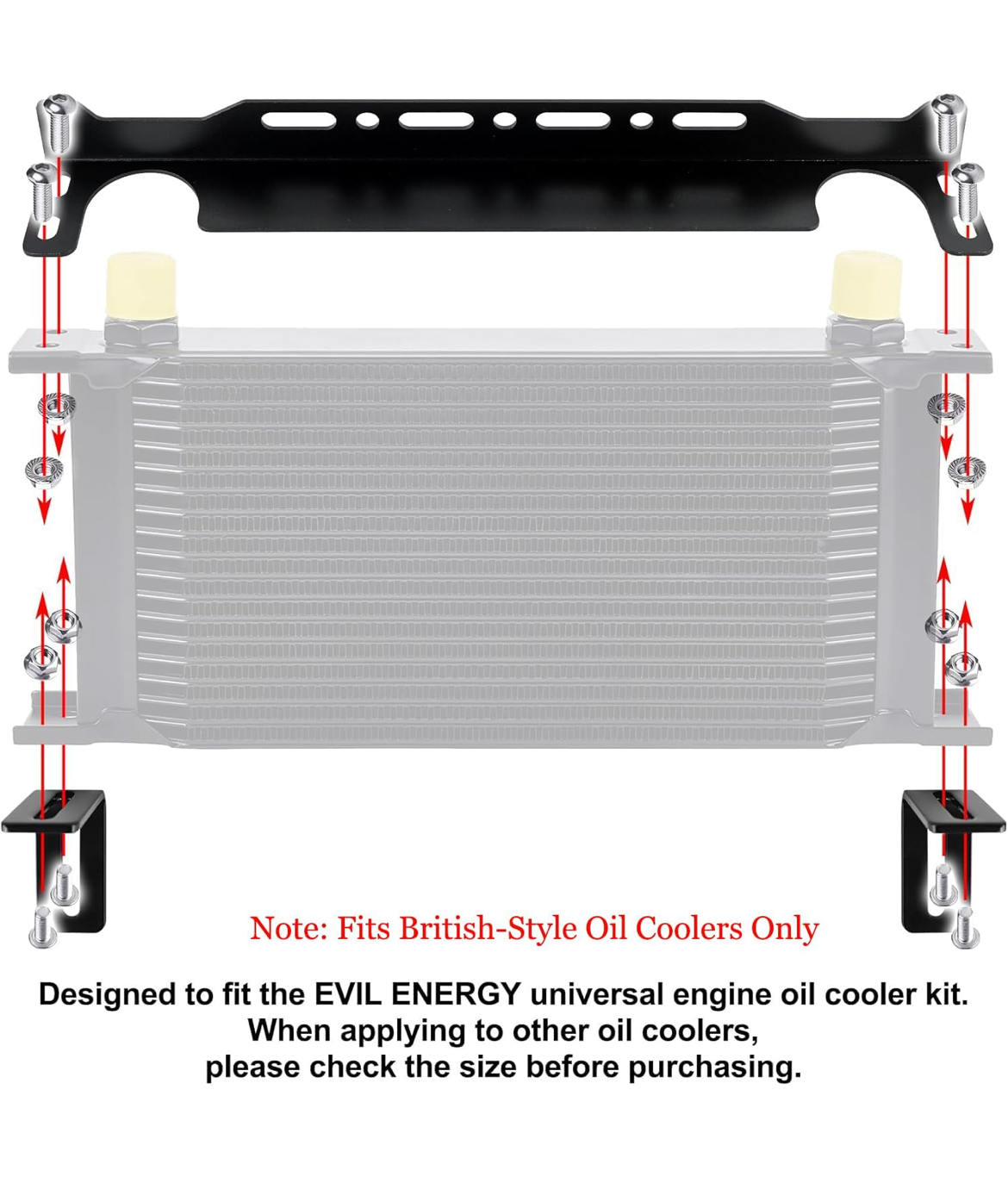 EVIL ENERGY Oil Cooler Mounting Bracket Kit 330mm / 13 inch Aluminum Alloy Black (Only Fit for British-Style Oil Cooler)