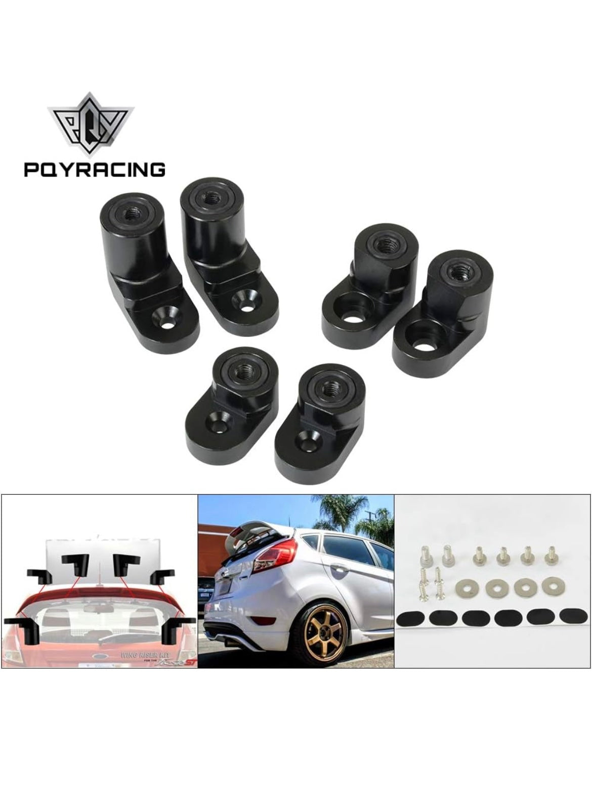 Rear Wing Spoiler Riser Extender Kit Bolt-on Type Compatible with 14-on Ford Fiesta ST Black