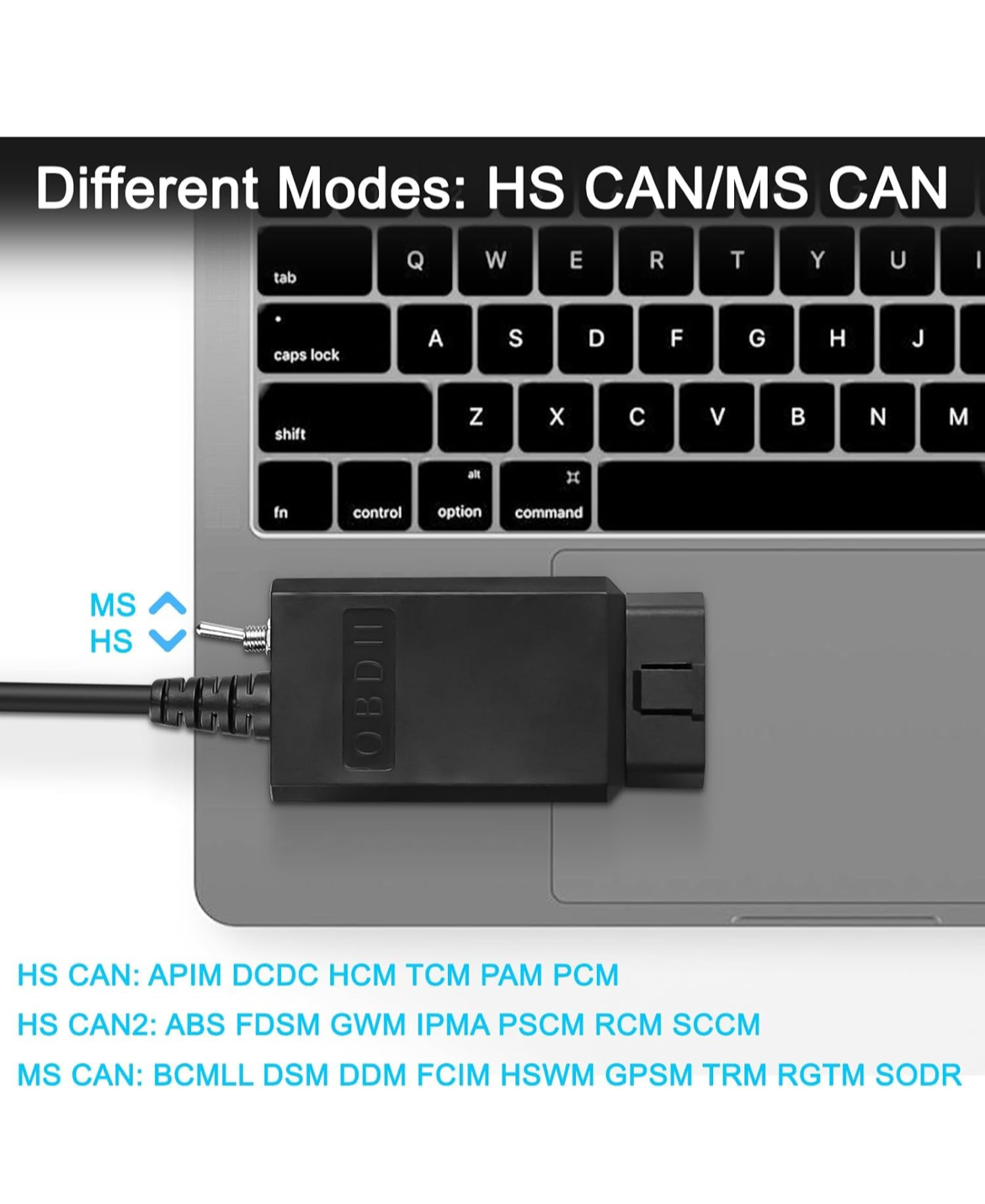 XMSJSIY USB OBD2 Scanner Adapter with MS-CAN/HS-CAN Switch  - 1.5M/4.9FT