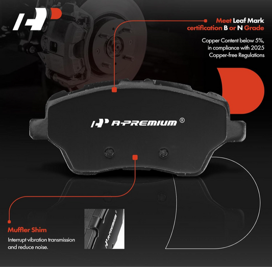 A-Premium Front Ceramic Disc Brake Pads Set Compatible with Ford Fiesta ST 2014-2019 1.6L, 4 Pcs