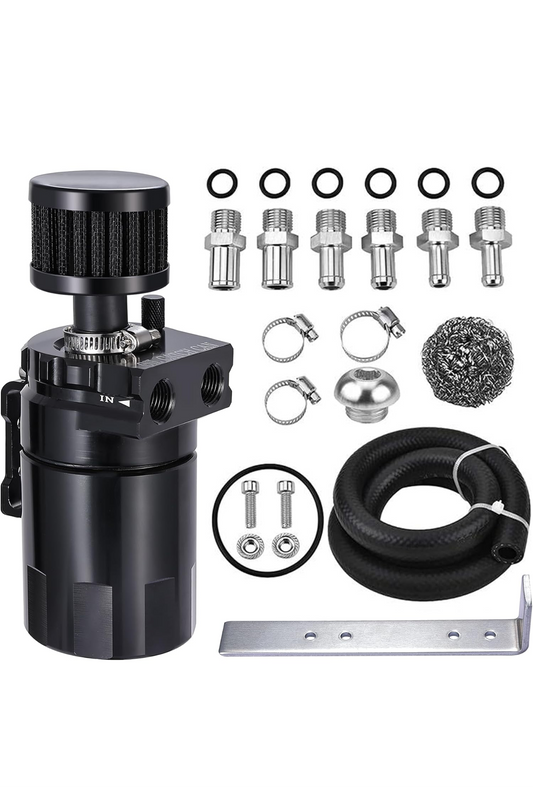 EVIL ENERGY Oil Catch Can, Universal Baffled Catch Can Kit with Breather Filter, 300ml Aluminum Air Oil Separator Tank NBR Fuel Hose Kits for PCV System
