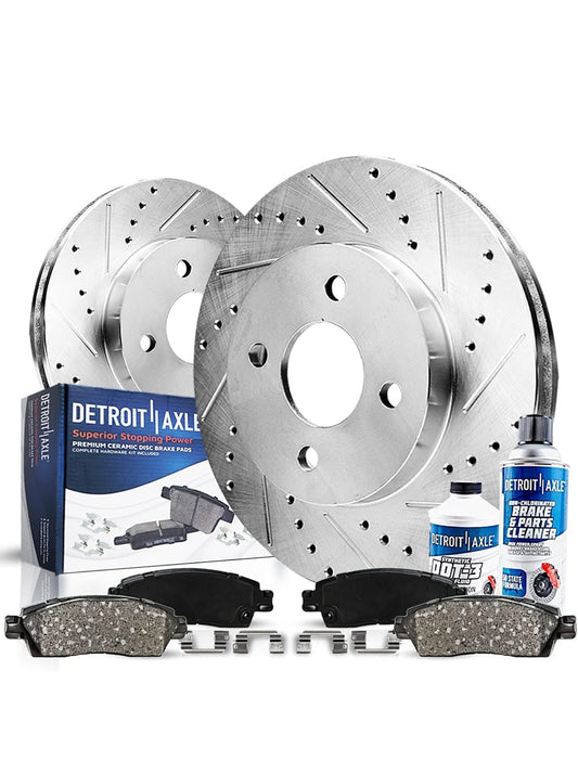 Detroit Axle - Front Brake Kit for 11-19 Ford Fiesta Drilled and Slotted Brake Rotors Ceramic Brakes Pads Replacement : 10.15" inch Front Rotors
